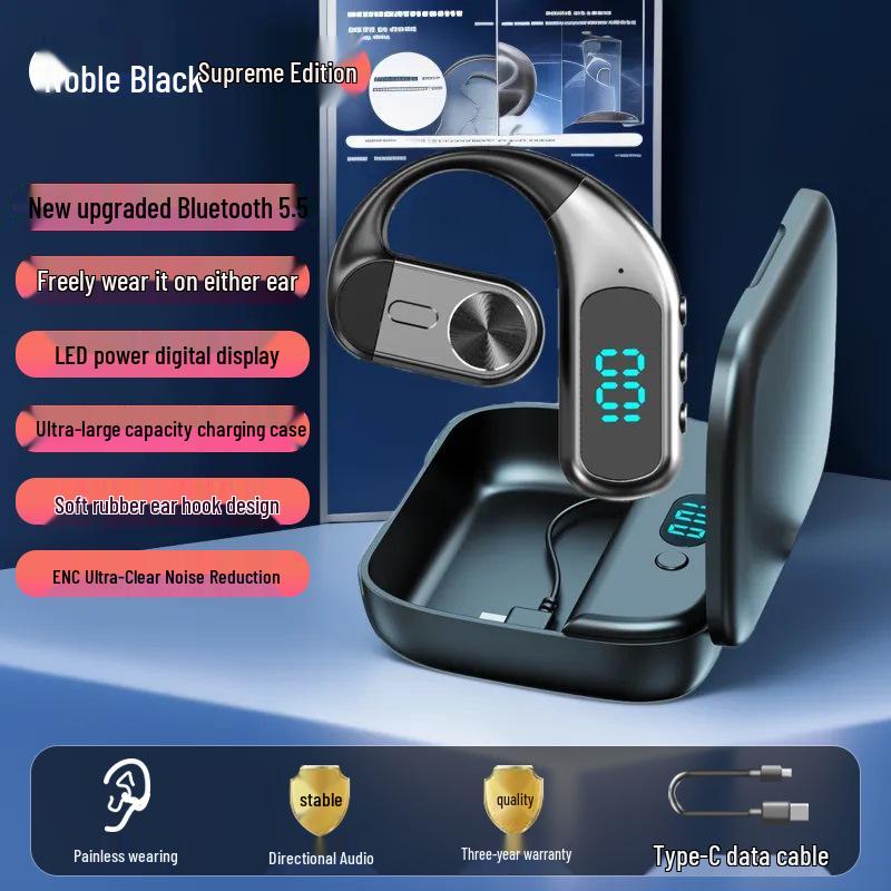 Universeller kabelloser Bluetooth-Kopfhörer mit Ohrbügel, Anrufer-ID und langer Standby-Zeit