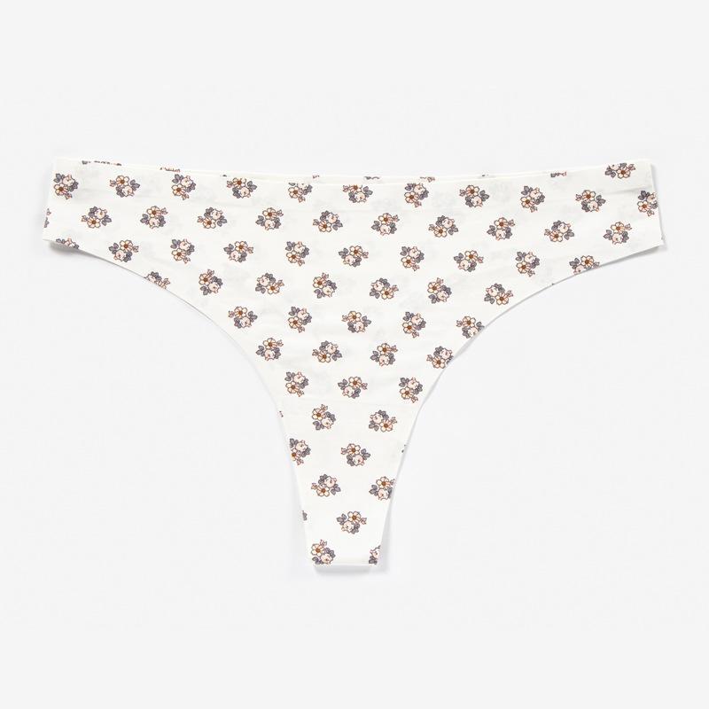 Female Spring and Summer Offset Printing Flower Breathable Fast Dry Low Waist Ice Silk Non-mark Thong Underwear