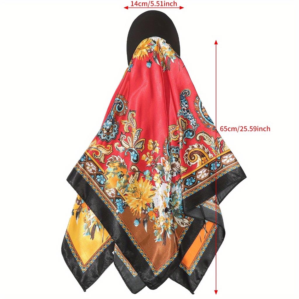 European and American colored large square scarf hat, satin simulated silk scarf, holiday headscarf with brim, one-piece headscarf hat hair accessory