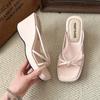 Designer Summer Women Wedges Heel Clip Toe Slippers Concise Narrow Band Slide Ladies Outdoor Party Dress Sandalias