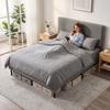 Double Bed Frame, 140 x 190 cm, Slatted Base and Headboard, Linen, Storage Underneath, Grey