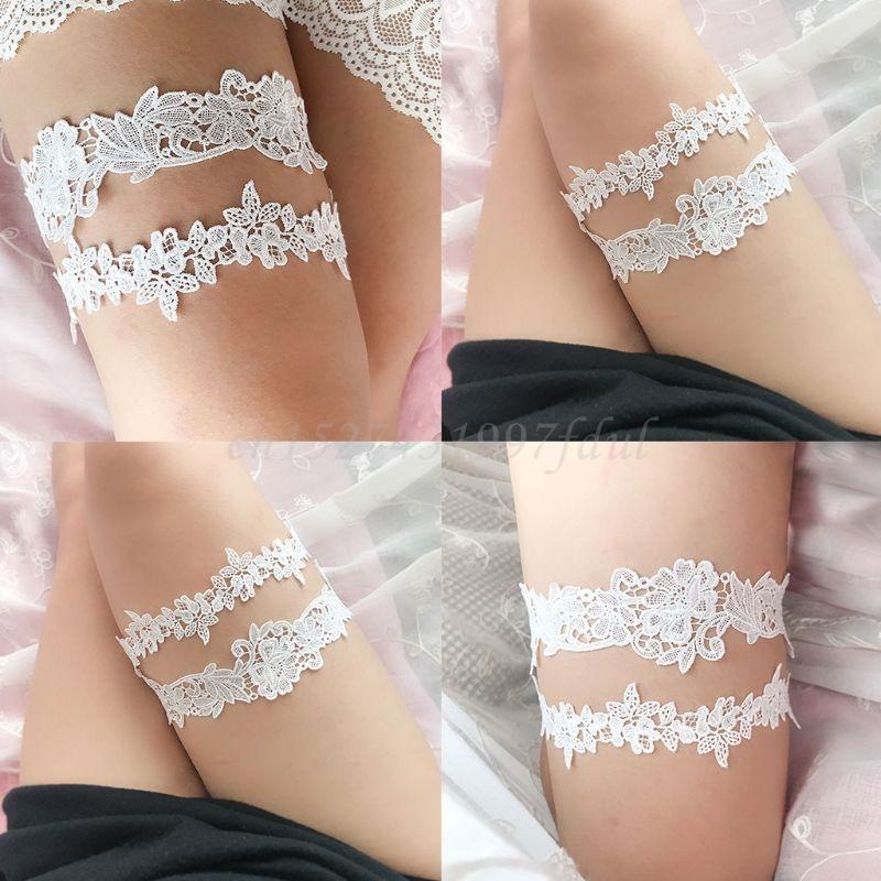 Women Embroidery Floral Lace Thigh Rings Set Wedding Prom Bridal Decorative Stretch Band Solid Color Hollow Seamless Leg Garters