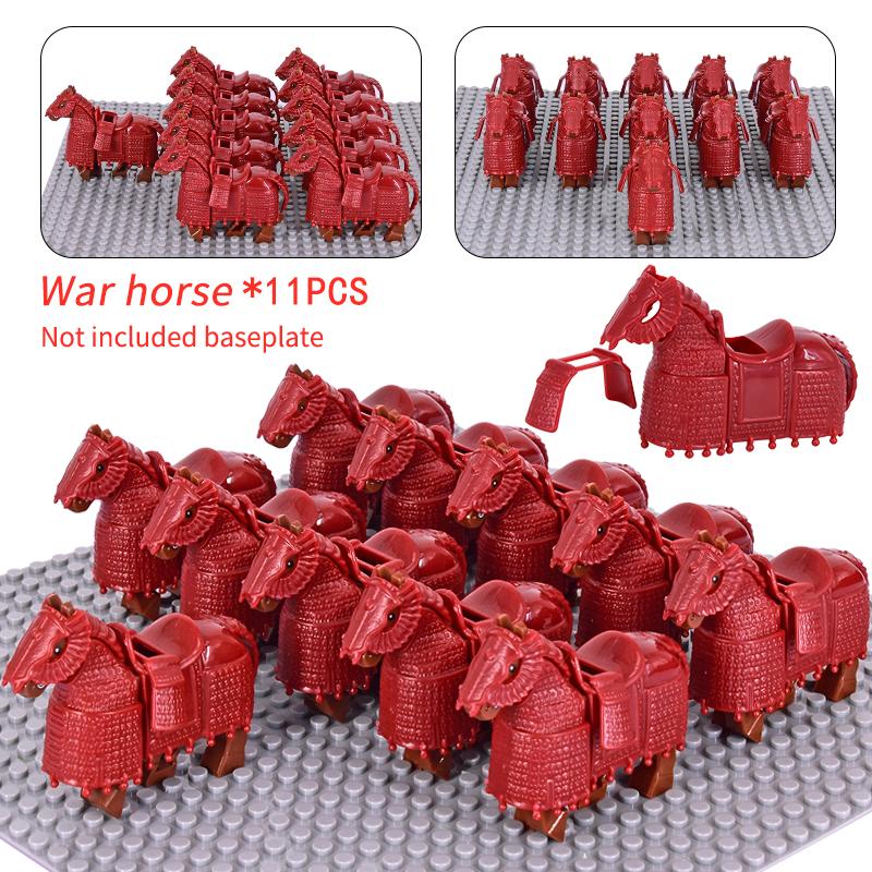 11pcs Medieval Gothic War Horse Building Blocks Silver/Gold/Iron/Armored Horses Battle Steed DIY Bricks Toys