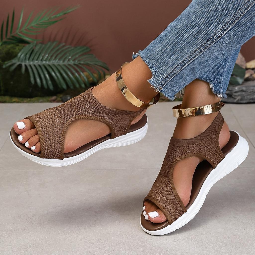 Open Toed Sandals, Women's Summer New Fashionable Plus Size Fish Mouth Fly Woven Set Foot Versatile Sandals