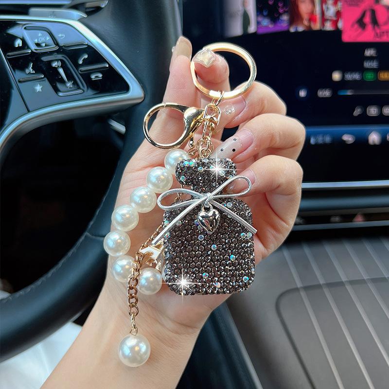 Sparkling Crystal Perfume Bottle Keychain Set, Rhinestone Bag Charm with Tassel,Luxury Bling Perfume Bottle Keyring