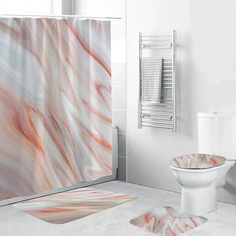 Luxury 3D Marble Shower Curtain Set Polyester Fabric Waterproof Batthroom Curtains Modern Style Printing Bath Toilet Cover Mat
