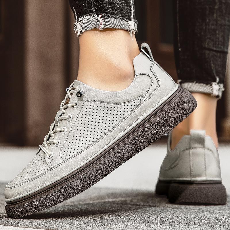 Hollow Out Men's Flats Genuine Leather Mens Slip on Shoes All-match Mens Breathable Sneakers High Quality Men Casual Footwear