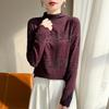 Women's Chic High-Neck Lace Trim Jacquard Knit Sweater