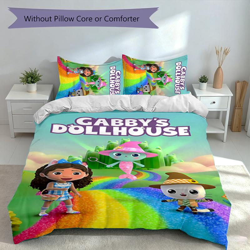3pcs Gabby's Dollhouse Duvet Cover Set, Includes 1 Duvet Cover and 2 Pillowcases,Skin-Friendly&Comfortable Fabric,Suitable Bedding Sets