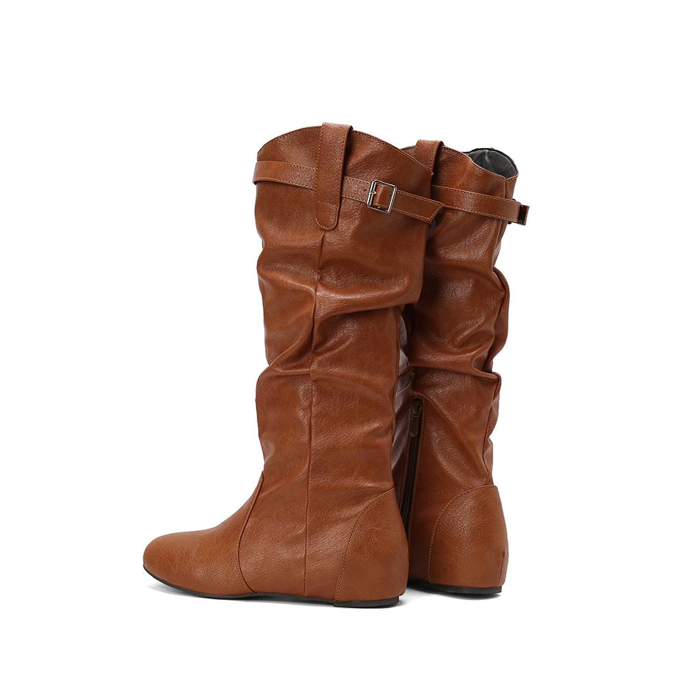 Yellow Wine Red Women Mid Calf Boots Med Wedge Heel Big Size 50