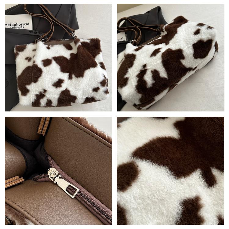 Trendy Plush Large Capacity Tote Bag for Women Soft Textured Shoulder Handbag Casual Daily Fashion Purse CLE