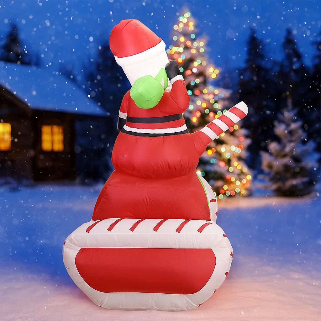5.91FT Inflatable Toy Santa Candy Cane Sleigh LED Tank Festive Gift Xmas Decoration for Yard Christmas Supplies Home Decoration