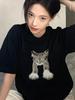 100% Pure Cotton Women's Cat Print Short Sleeve T-Shirt, Plus Size, Slimming Round Neck, Summer 2024 Collection.