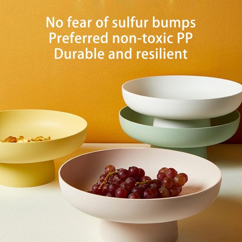 Modern Round Fruit Dish with Drainage, Elegant Plastic Basket for Kitchen Counter or Table Centerpiece