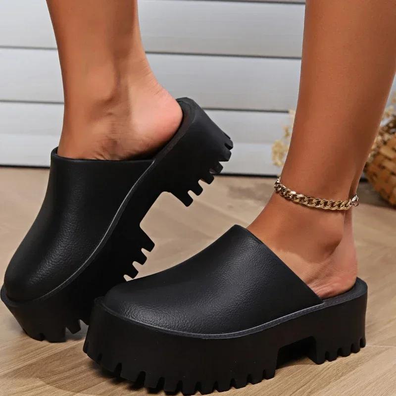 Moda Estiva Casual Tinta Unita Baotou Sandali da Donna Sexy Rialzanti Fondo Basso Ciabatte Rialzanti