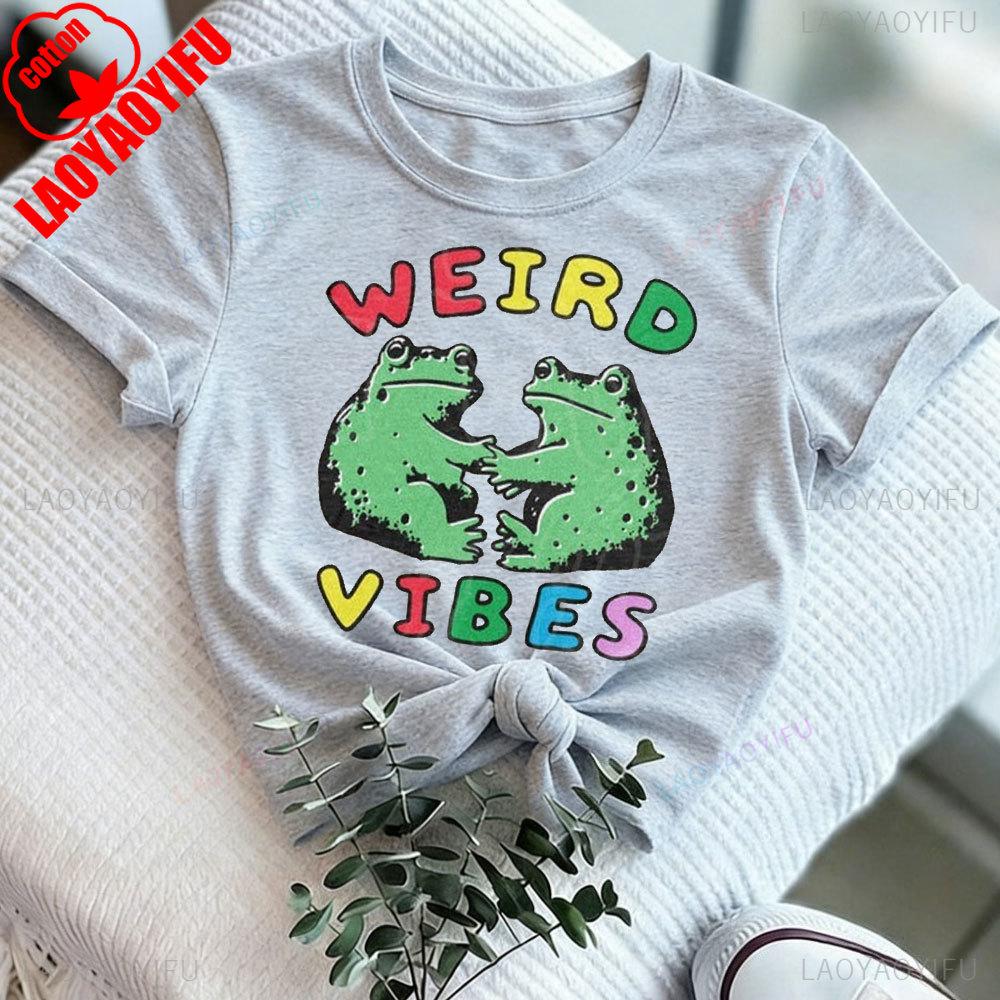 Funny Frog Cottagecore Shirt Weird Vibes Toad Tee for Unisex Women Retro Goblincore Fashion TShirt Y2k Clothing Harajuku Tees Tops