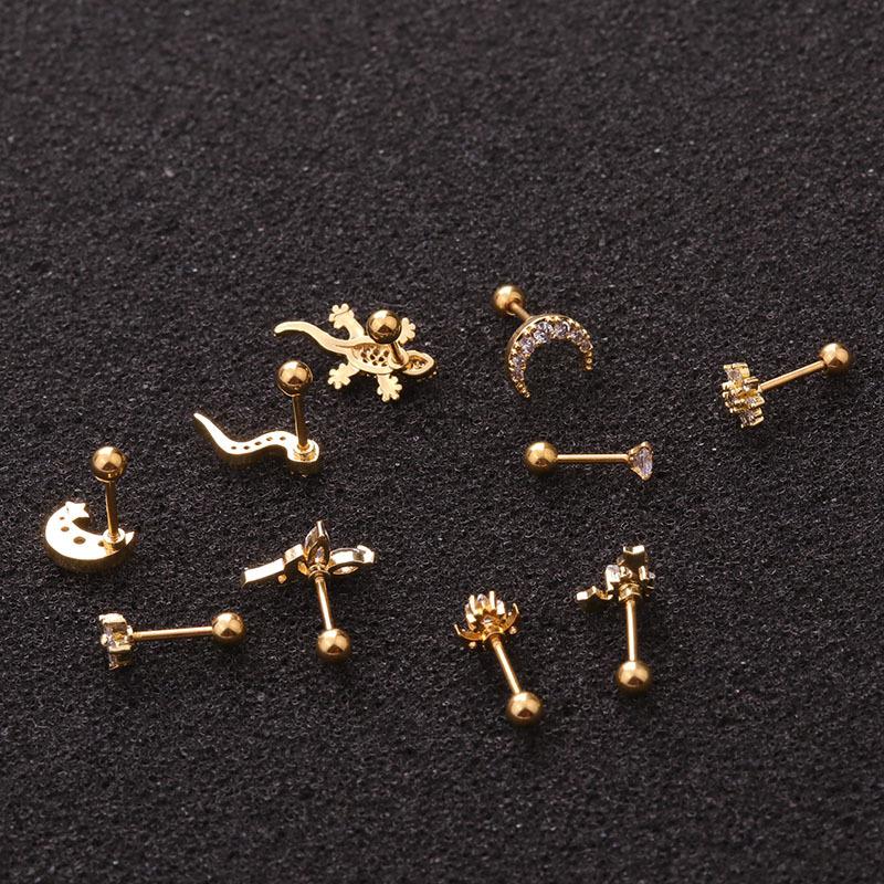 1Pc Explosive Jewelry Stainless Steel Thin Rod Screw Earrings Zircon Cartilage Earrings European And American Ear Piercing