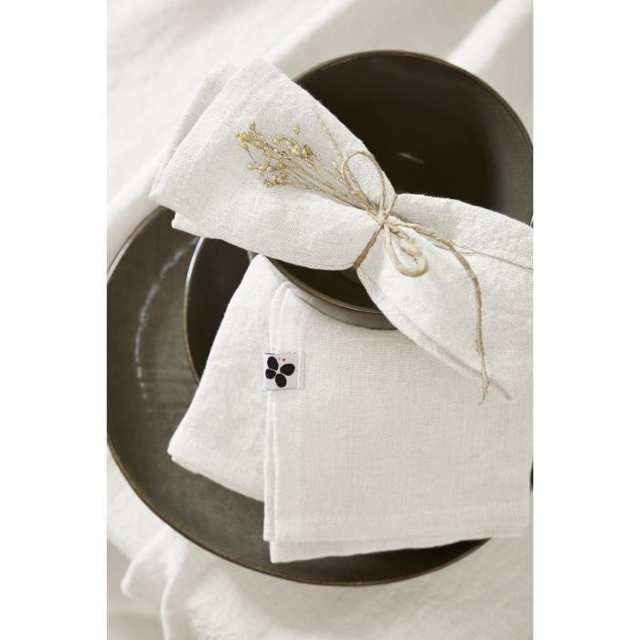 Serviettes de table - Soline - Blanc - 100% Lin - 40x40 cm - OEKO-TEX