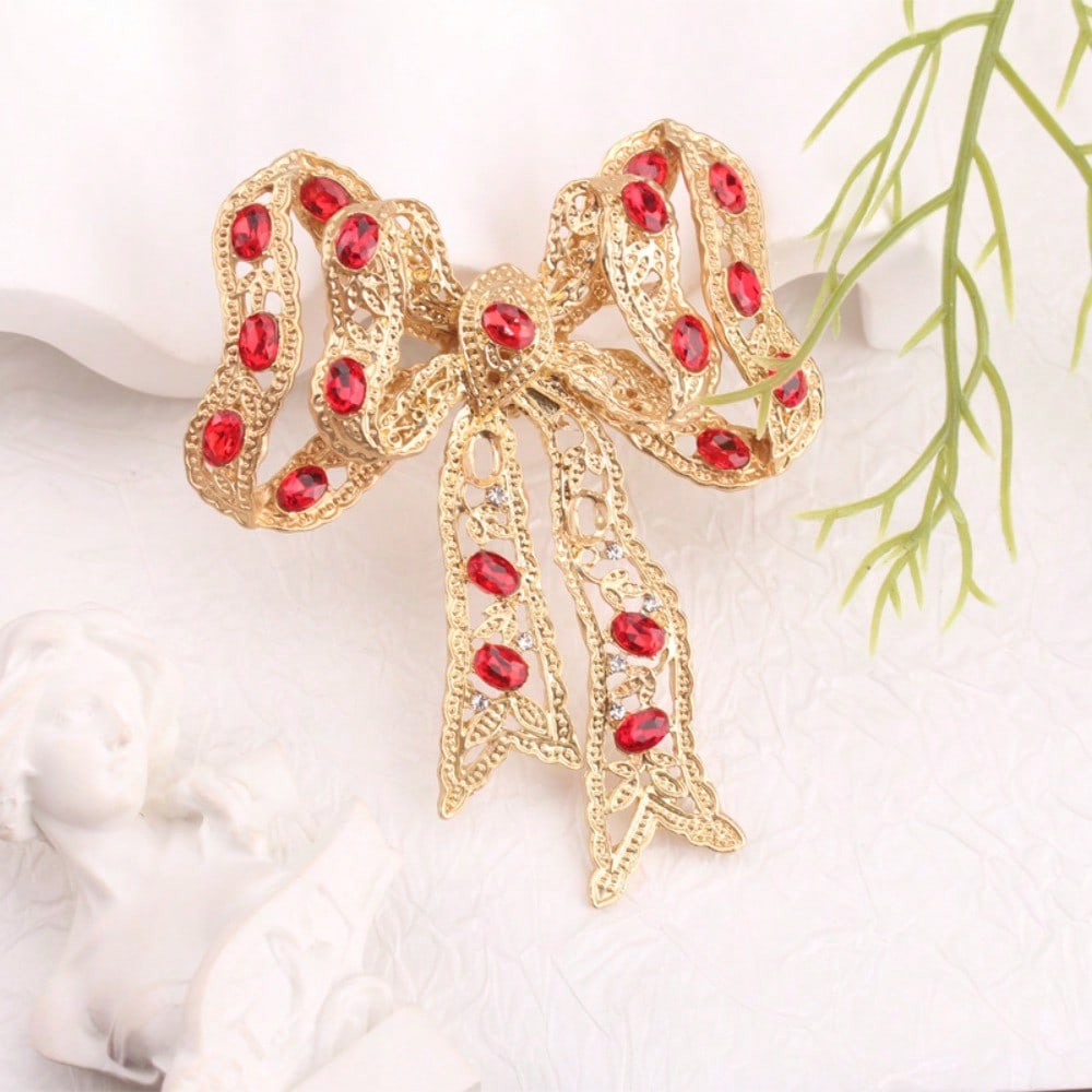Retro Diamond Bow Brooch for Women, Elegant Inlaid Crystal Pin for Sweater Coat Dress Decoration, Sparkling Jewelry Gift for Her