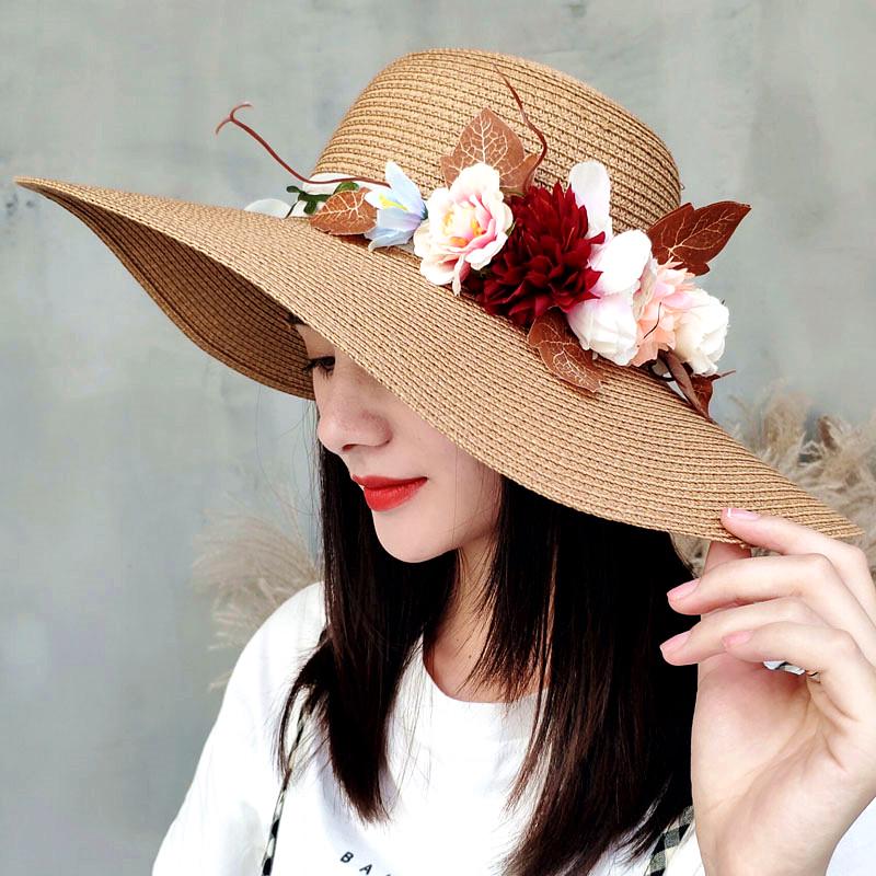 Damen Koreanischer Stil Breiter Rand Faltbarer Stroh-Sonnenhut - Sommer Strand Reise Schutz
