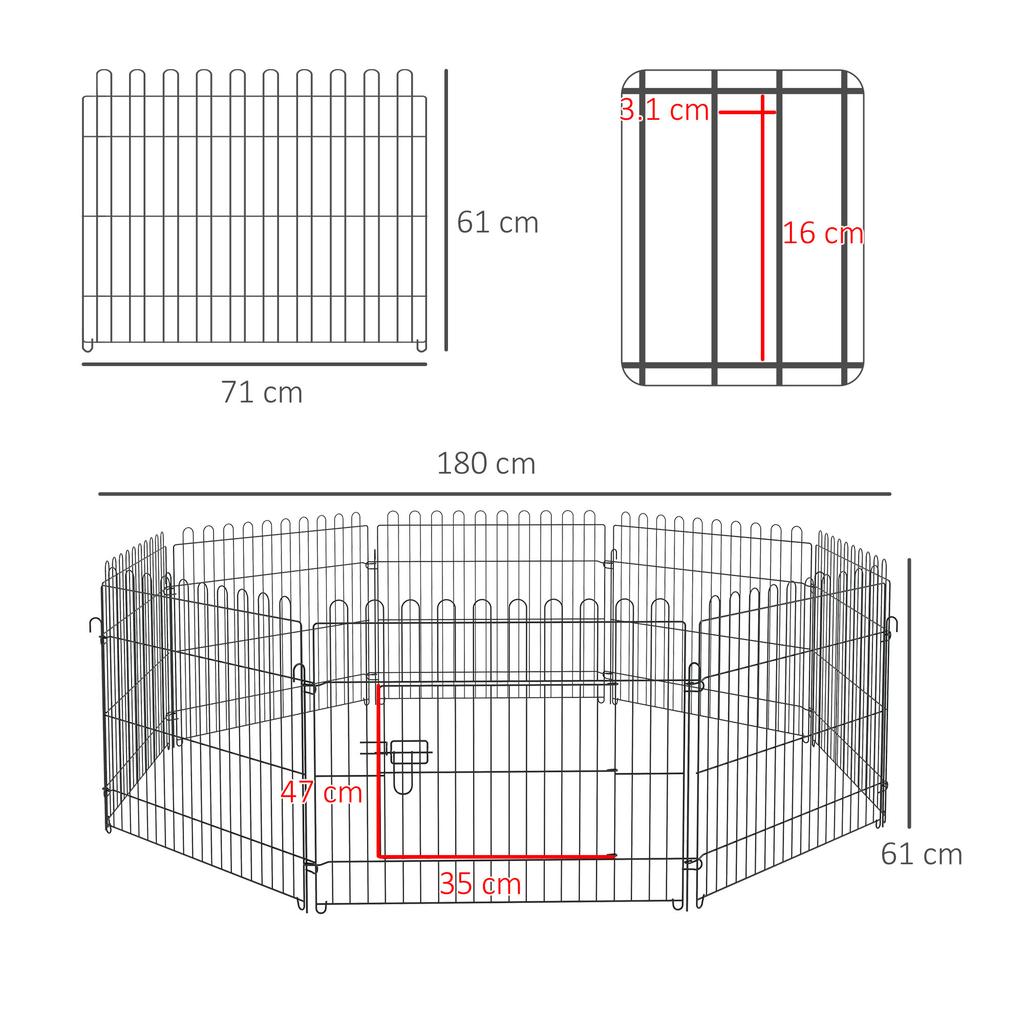 8-Panel Steel Dog and Puppy Playpen, Dog Cage, Indoor and Outdoor Pet Playpen, Ø180x61 Cm, Black