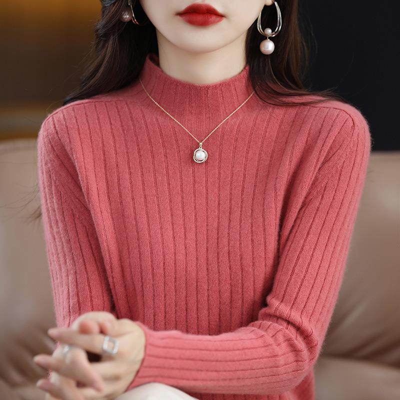 TIFICY Damenmode, lässig, Herbst/Winter, einfarbig, mit Aufdruck, langen Ärmeln, halber Rollkragen, Oberteile, Damenbekleidung, Wollstrickpullover