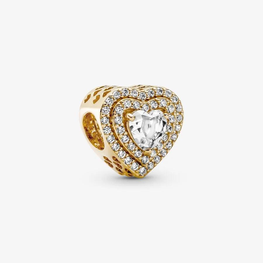 Copper Metal Full Diamond Charm Bead Components Colorful Heart Blooming Rose Round Bead Components Pendant Bead Component Compatible With Authentic