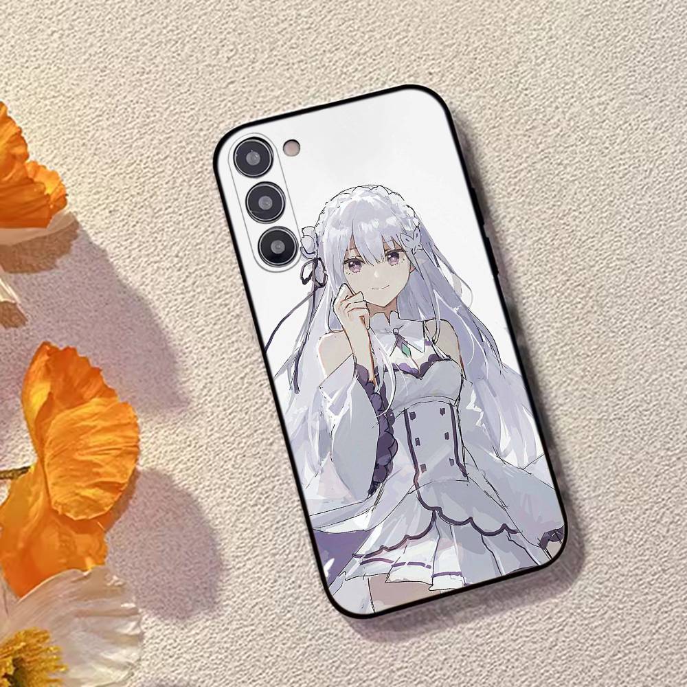 Anime Cute Girl RE:Zero Emilia Phone Case For Samsung Galaxy A73,A72,A71,A70,A53,A52,A51,Soft Silicone Black Cover