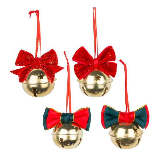 1/4Pcs Christmas Bell Decorations Red Velvet Bowknot Decor Bell with Star Hollow Design Festive Atmosphere Outdoor Decoration