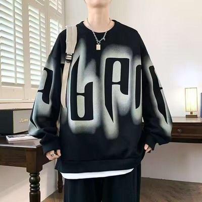 Trendiges Herren-Sweatshirt mit Buchstaben-Print: Herbst/Frühling Rundhalsausschnitt, Lange Ärmel, Lässige lockere Passform.