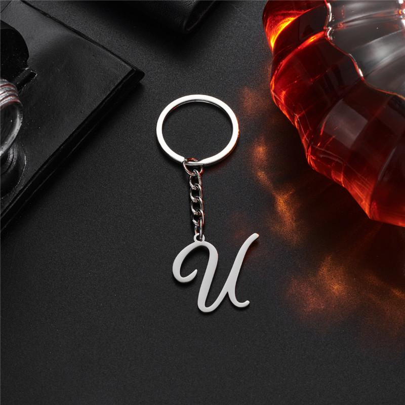Fashion DIY A-Z Initials Metal Keychains Holder Pendent Key Chain Women Car Key Ring Simple Letter Name Keyrings Party Gift