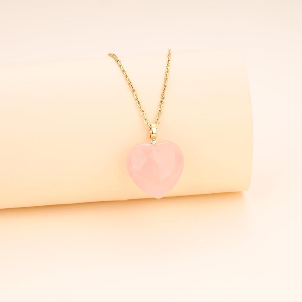 Collier Coeur d'Amour Quartz Rose Amour Épanouissement Pierre de Pouvoir pour Femmes [Coai]