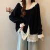 Women's Fake Two-piece Hoodie Lace Patchwork Contrasting Color Long Sleeved Sweatshirt Spring New Trend Casual Versatile Ladies Top