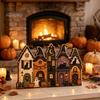 Small Wooden Village Set Halloween Retro Haunted Tabletop Decor, Fall Farmhouse Witch Autumn Theme Interior Ornaments House Ornament, Ghost