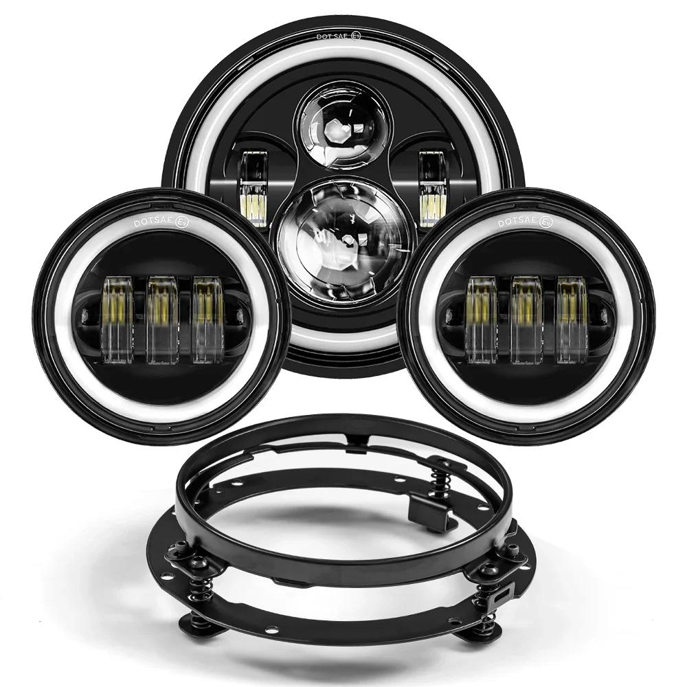 7inch LED Headlight +4.5inch Fog Lights 7"Bracket Mounting Ring Parts for Harley Touring Electra Glide Road King Street Glide