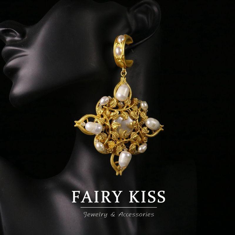 French Retro Electroplated Real Gold Imitation Pearl Cultured Pearl Stud Earrings Necklace Elegant Temperament Versatile High Sense Set