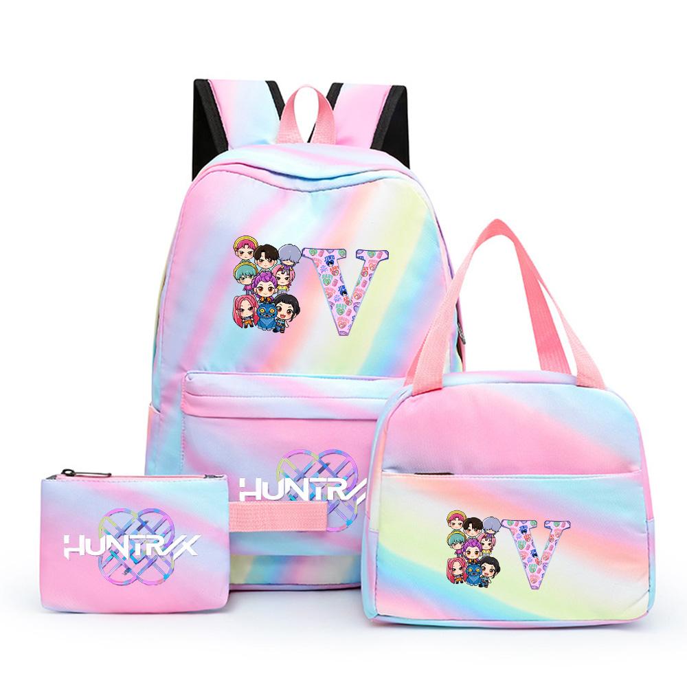 3 Stück/Set NEUER K-Pop bedruckter Rucksack mit Federmäppchen Brotzeittasche für Teenager Mädchen Junge Schultasche Kindergeschenk Große Kapazität Wasserdicht Reisetasche Rucksack