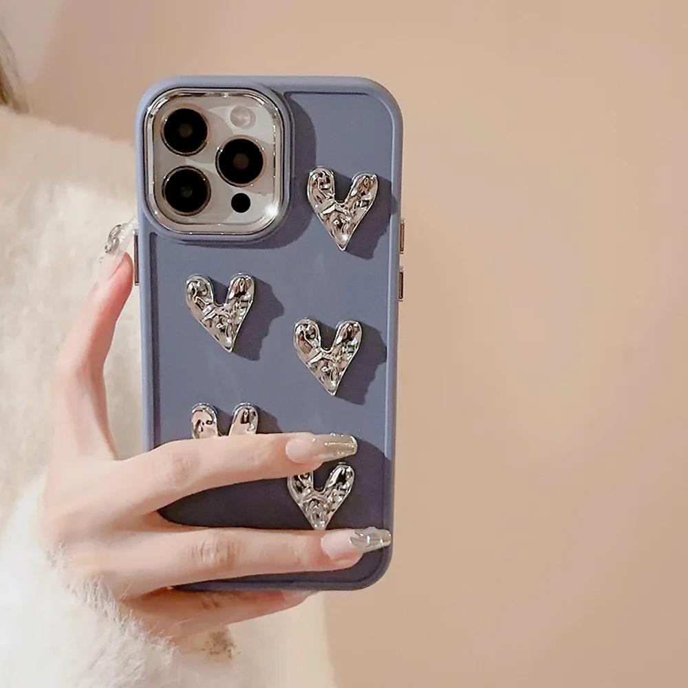Luxury Plating Wrinkle Love Heart Phone Case For iPhone 16 15 14 13 12 11 Pro Max X XS XR 8 7 Plus SE 2026 Bumper Silicone Cover
