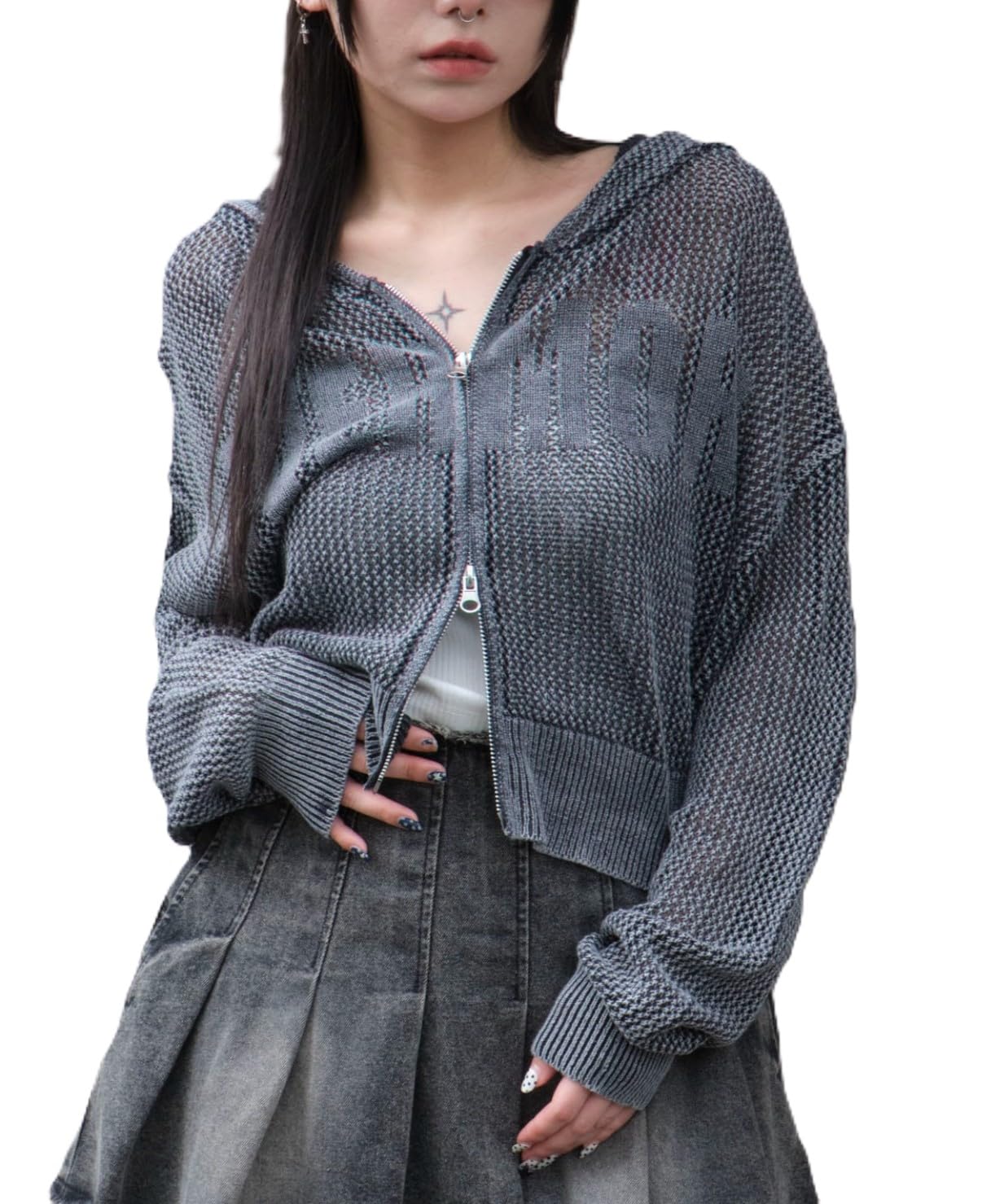 

WEGO Vintage Wash Mesh Long Size Sumikuro Women s Hoodie, Sleeve, F,