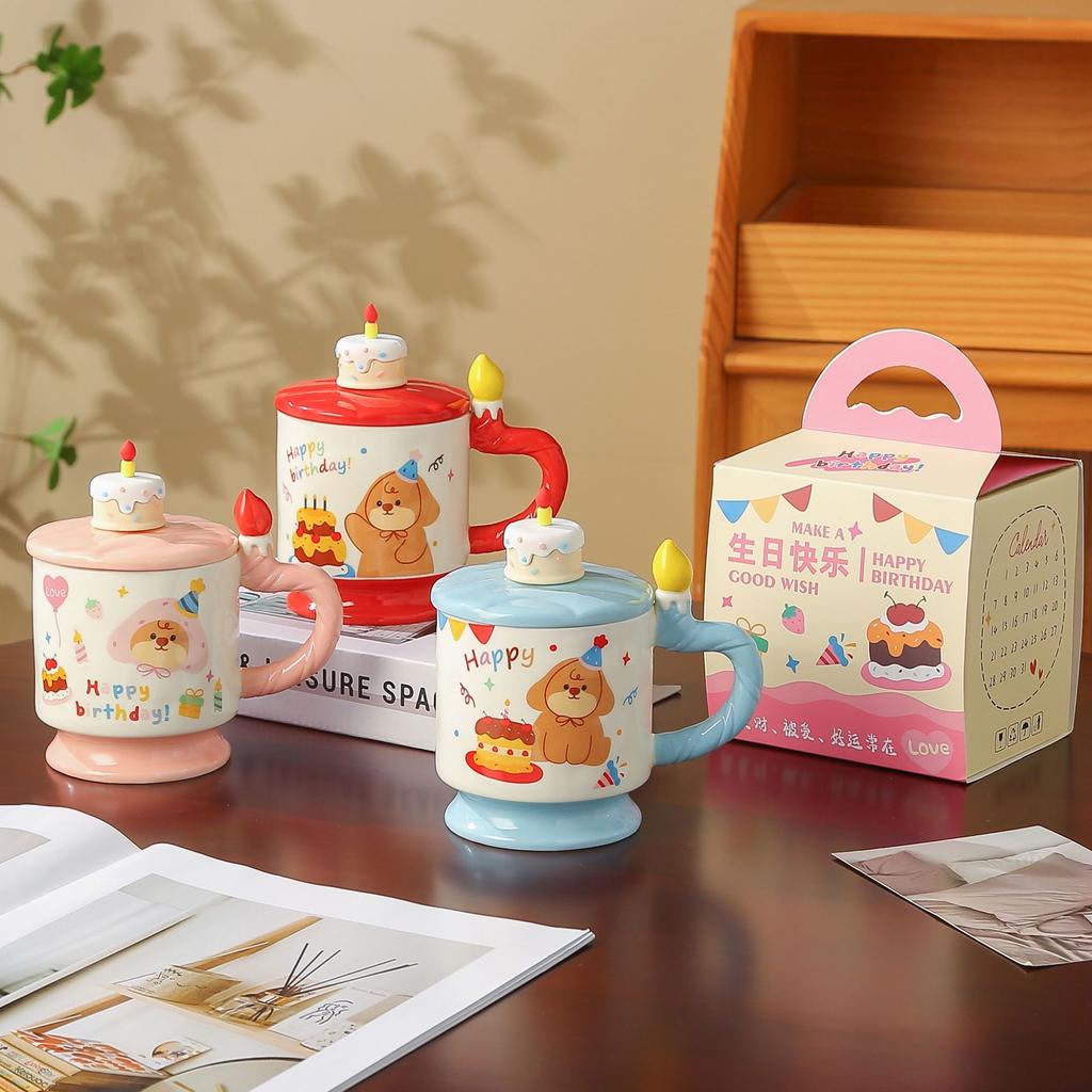Cartoon ceramic cup with lid high value mug cute girl heart water cup souvenir cup student drinking cup