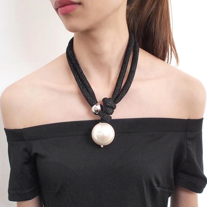 Womens Large Imitation Pearl Choker Necklace Fashion Thick Rope Adjustable Pendant Necklace Jewelry Gift