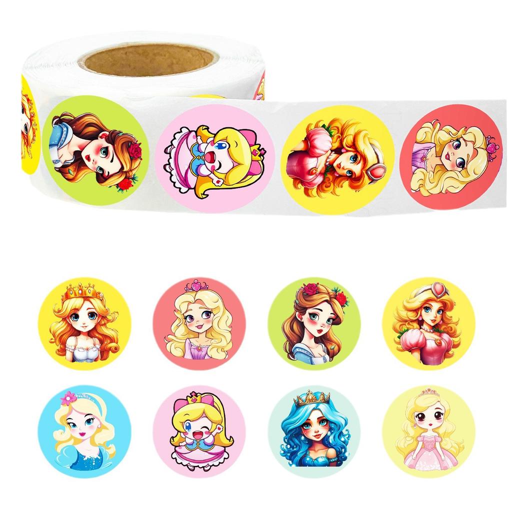 500 Pieces/roll Cartoon Princess Sticker Roll Sticker New Product Water Cup Notebook Decoration Sticker Seal