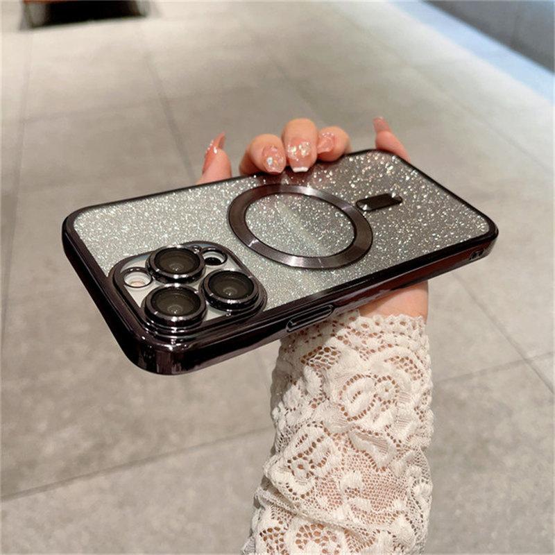 Magsafe Plating Gradient Glitter Clear Case For iPhone 11 12 13 14 Pro Max 14 Plus Soft Silicone Magnetic Wireless Charge Cover