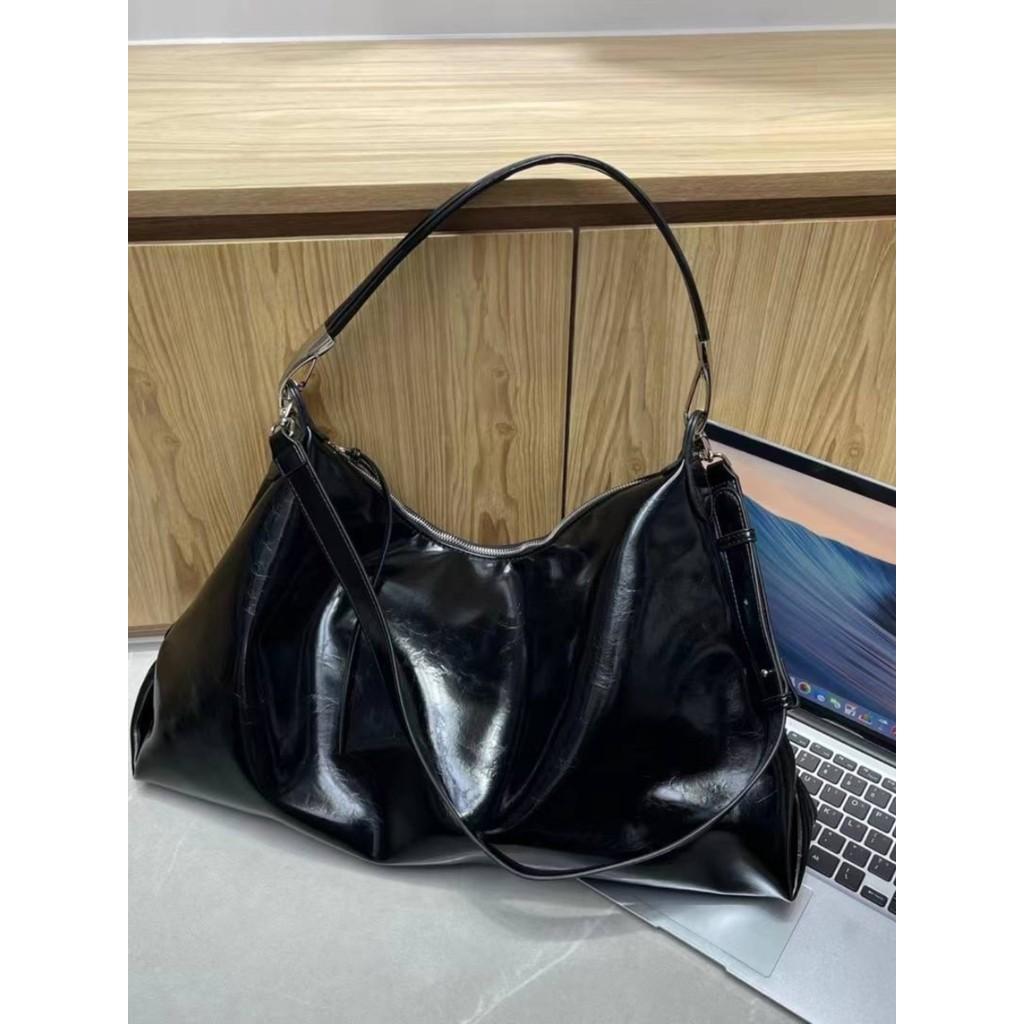 IELGY Ladies Underarm Bag Fashion Oil Wax Leather Trendy Casual All-Match Large-Capacity Cross @-