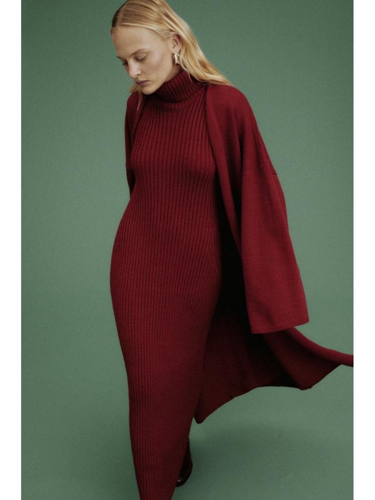 2025 Herbst/Winter Damen Slim-Fit Rollkragen Langkleid Cardigan Pullover Set