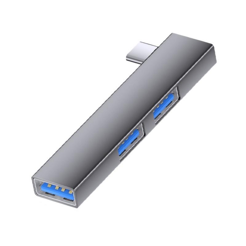 Aluminum USB C OTG Adapter 5Gbps Transfer 3Port Hubs Space Saving Right Angle Connectors Wide Compatibility for Phone PC