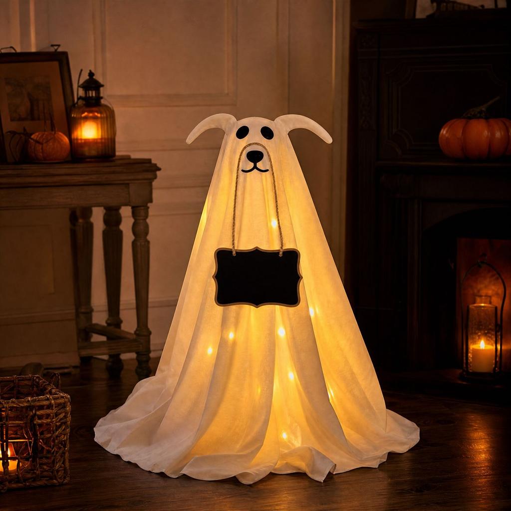 Décoration Chiot Halloween avec Guirlande Lumineuse à Télécommande pour Intérieur Extérieur Jardin
