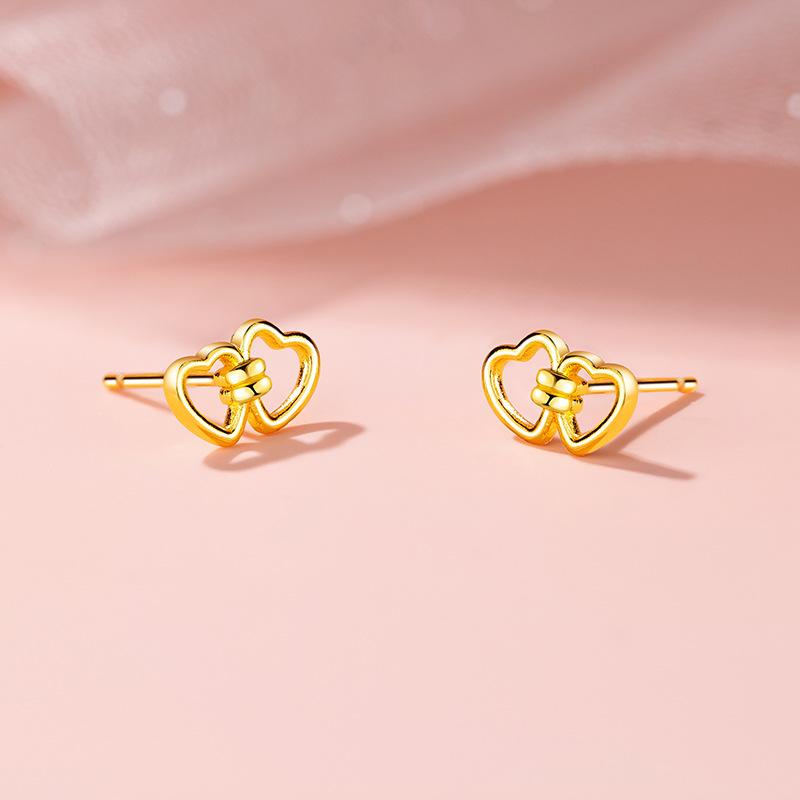 

Серьги-гвоздики Interlocking Love, женские, простые, нишевые, полые, двойные, в форме сердца, серьги Small Fresh Commuter