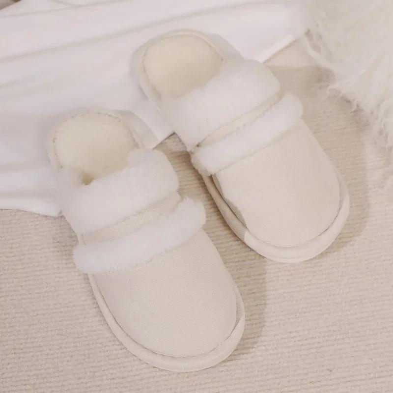 Fashion New Fur Slippers For Women Winter Fluffy Fashion Warm Thick Sole Plush Cozy Slides For Home Indoor Platform Cotton Shoes