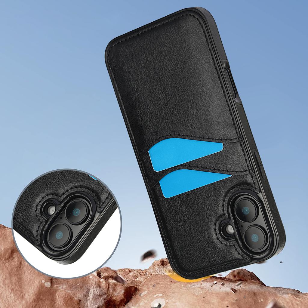 For iPhone 16 Case Card Slot Slim-Fit PU+TPU Mobile Cover